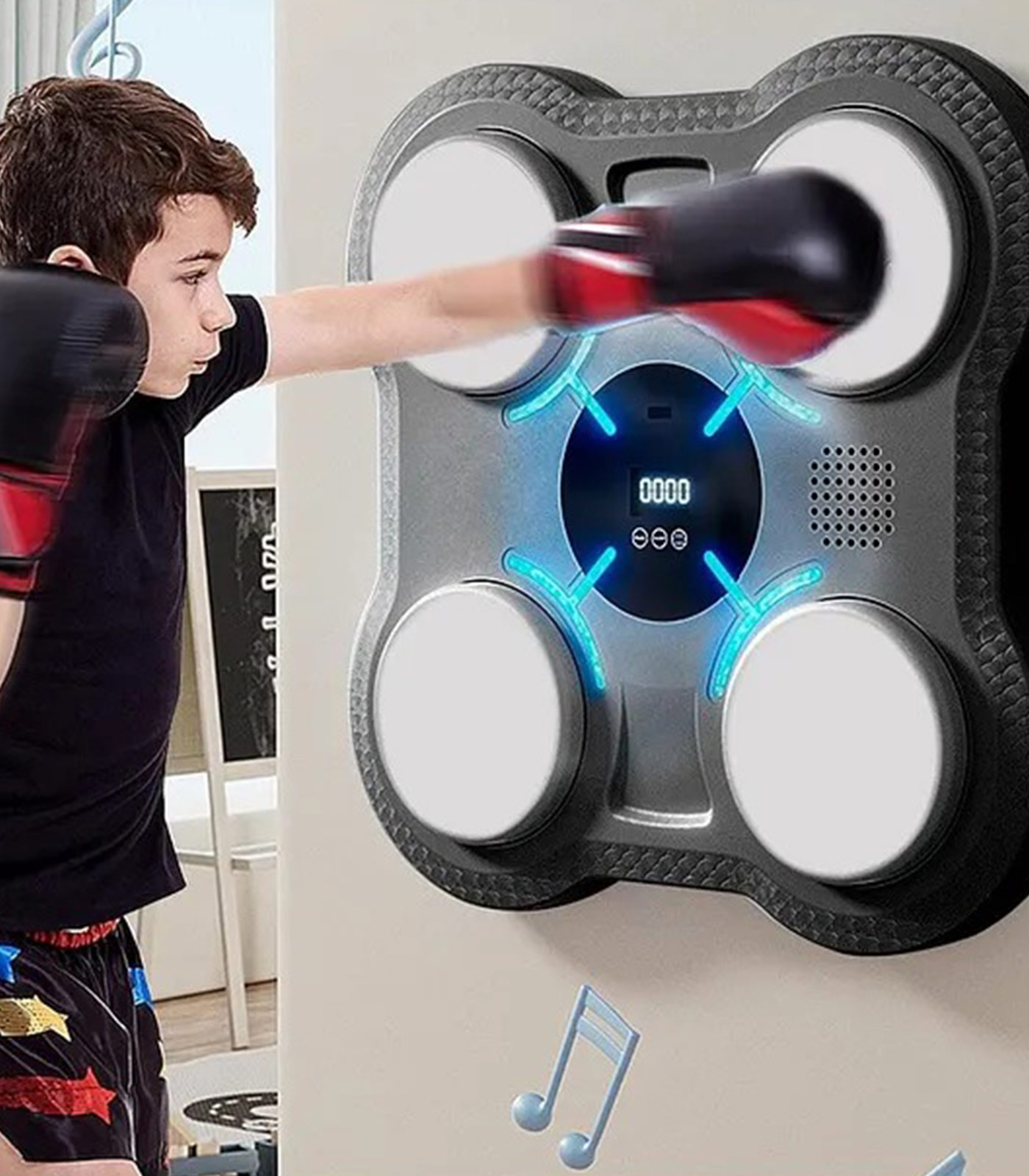 4-kademeli-hiz-ayari-cocuklar-icin-led-aydinlatmali-boks-makinesi-bluetooth-hoparlorlu-eldivenli 4 Kademeli Hız Ayarı, Çocuklar için LED Aydınlatmalı Boks Makinesi Bluetooth Hoparlörlü Eldivenli - Görsel 1