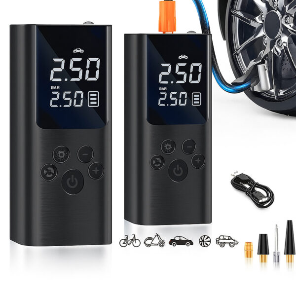 Şarjlı Lastik Şişirme Pompası Kablolu 80W Aydınlatma ve Basınç Göstergesi ile Komple Set