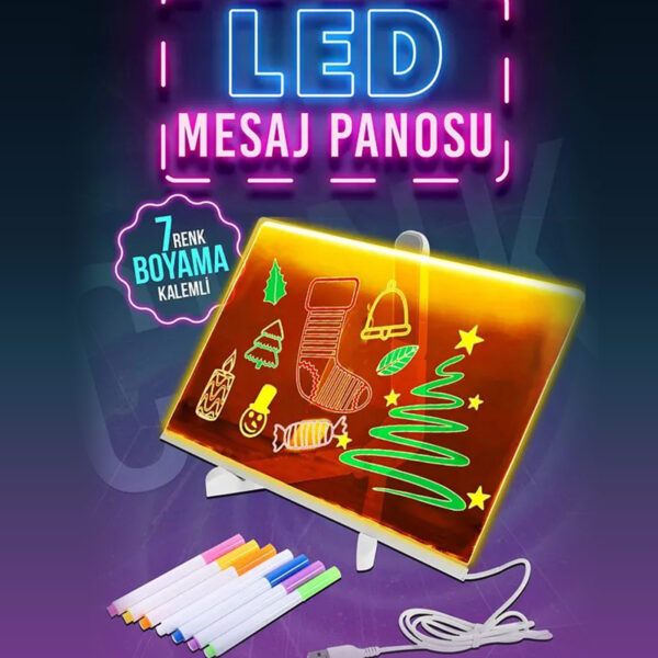 Yeni Tasarım 30x20 Neon Led Işıklı Büyük Boy Yazı Çizim Tahtası Ayarlanabilir Stant Ve Kalem Hediye