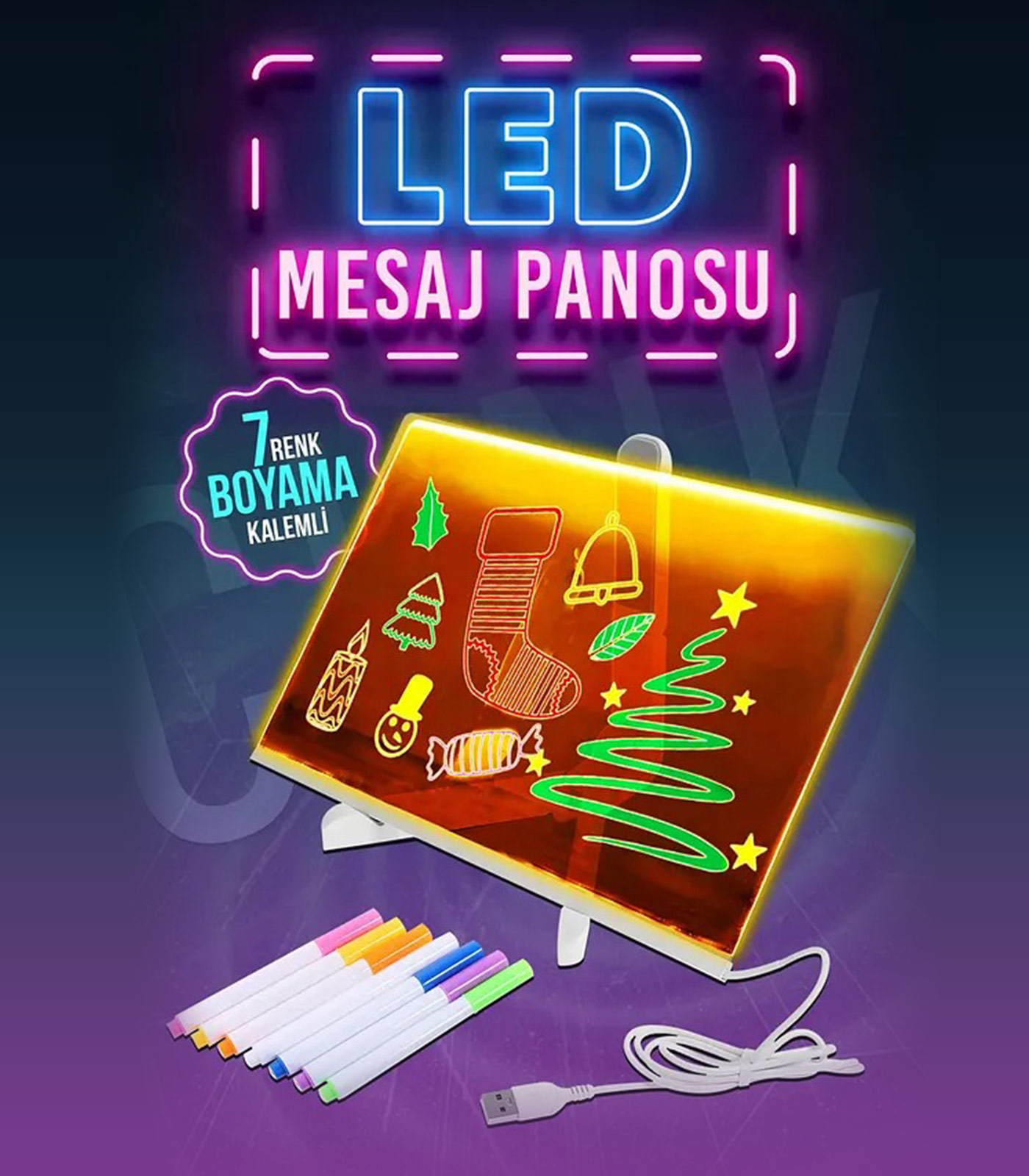 yeni-tasarim-30x20-neon-led-isikli-buyuk-boy-yazi-cizim-tahtasi Yeni Tasarım 30x20 Neon Led Işıklı Büyük Boy Yazı Çizim Tahtası Ayarlanabilir Stant Ve Kalem Hediye - Görsel 1