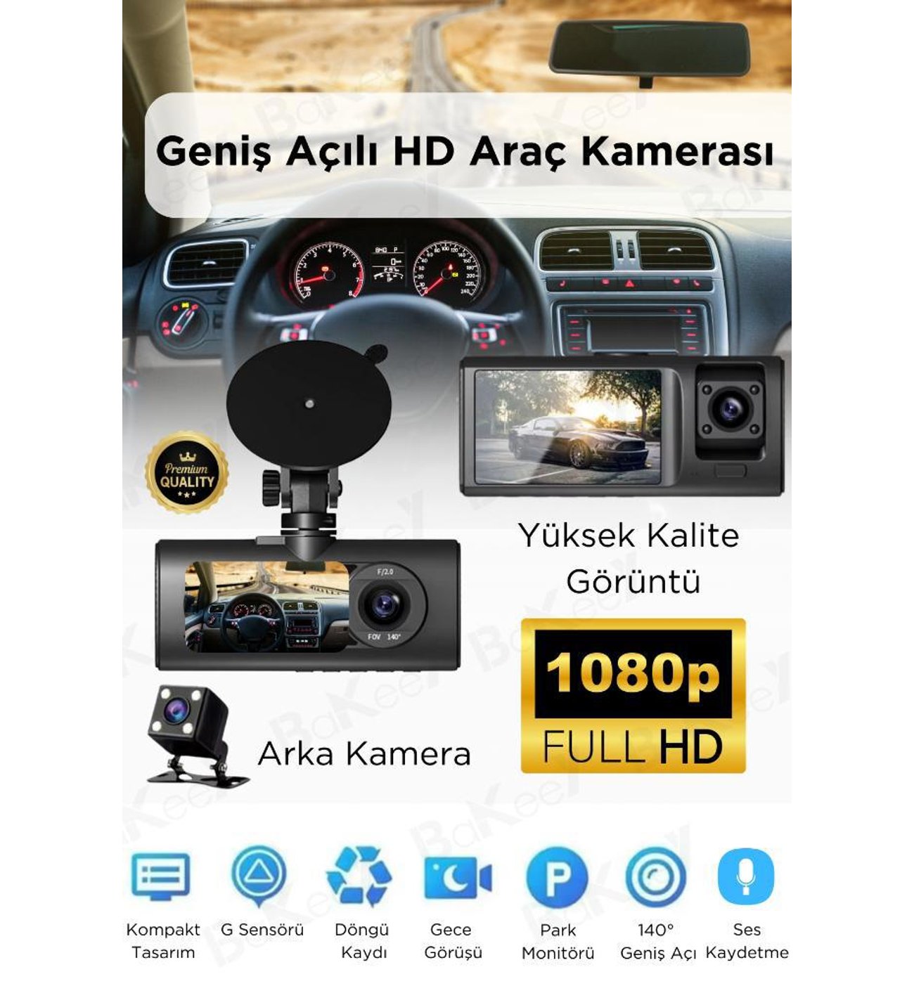 2-1 3 Yönlü Araç Kamerası DVR Kaydedici Wifi 3 Kameralı Araç DVR 1080P Kamera - Görsel 1